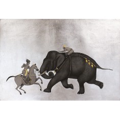 Shamsuddin Tanwri, 29 x 42 Inch, Graphite Gold and Silver Leaf on Paper, Figurative Painting, AC-SUT-071